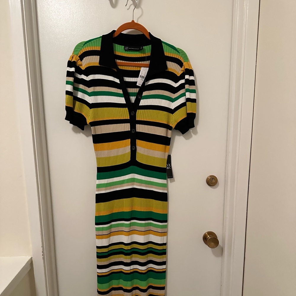 NWT New York & Co multicolored and striped knit dress size L